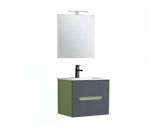 Trent Fürdőszobabútor 60 cm kerámia mosdóval (2 fiókos) tükörrel 60x80 cm világoszöld-antracit szürke