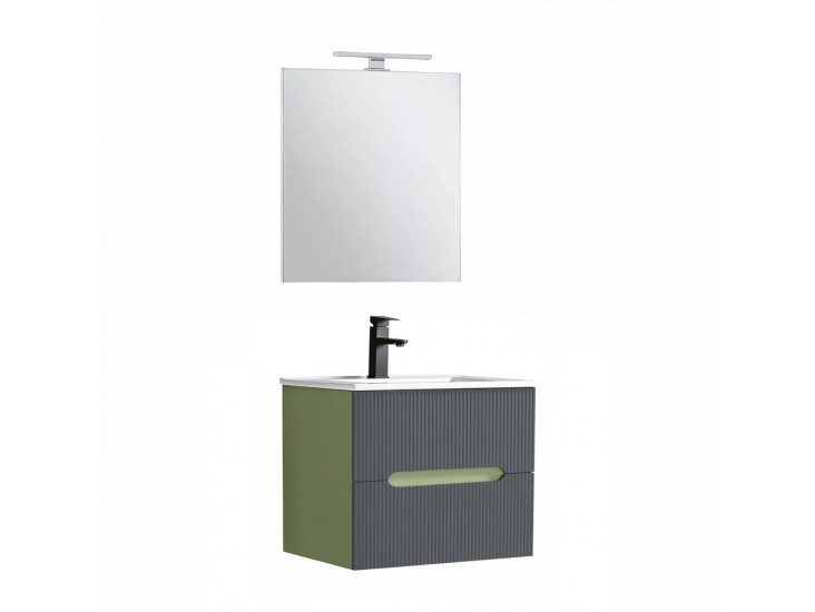 Trent Fürdőszobabútor 60 cm kerámia mosdóval (2 fiókos) tükörrel 60x80 cm világoszöld-antracit szürke