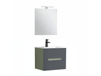Trent Fürdőszobabútor 60 cm kerámia mosdóval (2 fiókos) tükörrel 60x80 cm zöld-antracit szürke