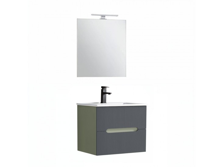Trent Fürdőszobabútor 60 cm kerámia mosdóval (2 fiókos) tükörrel 60x80 cm zöld-antracit szürke