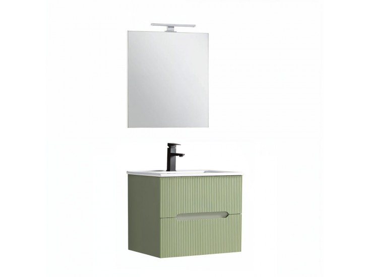 Trent Fürdőszobabútor 60 cm kerámia mosdóval (2 fiókos) tükörrel 60x80 cm zöld-világoszöld