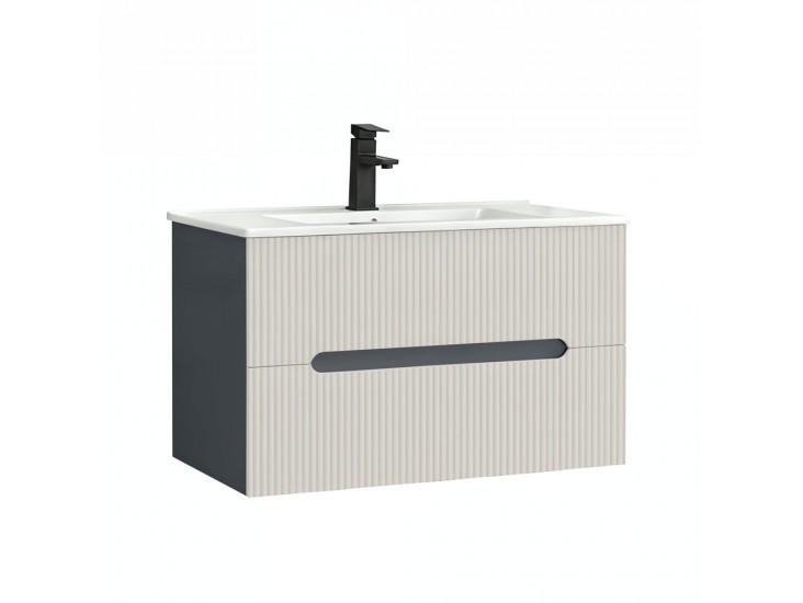 Trent 80 alsó fürdőszobabútor kerámia mosdóval (2 fiókos) antracit szürke-fehér