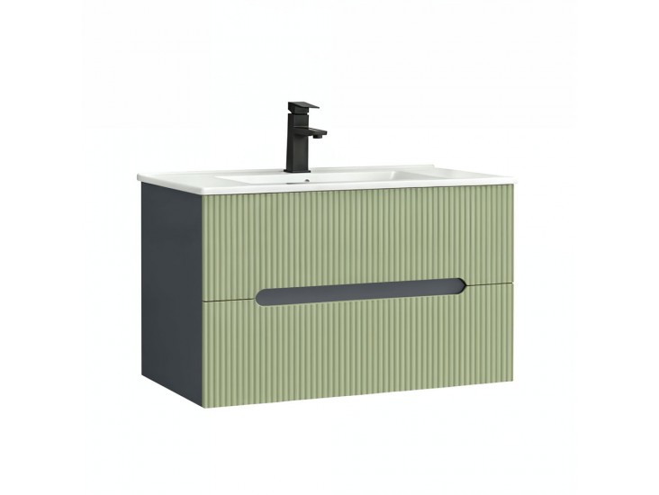 Trent 80 alsó fürdőszobabútor kerámia mosdóval (2 fiókos) antracit szürke-világoszöld