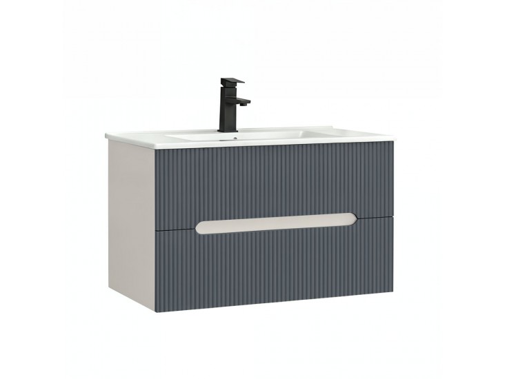 Trent 80 alsó fürdőszobabútor kerámia mosdóval (2 fiókos) fehér-antracit szürke