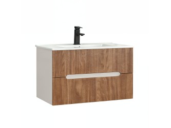 Trent 80 alsó fürdőszobabútor kerámia mosdóval (2 fiókos) fehér-sunset tölgy