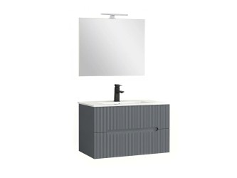 Trent Fürdőszobabútor 80 cm kerámia mosdóval (2 fiókos) tükörrel 60x80 cm antracit szürke