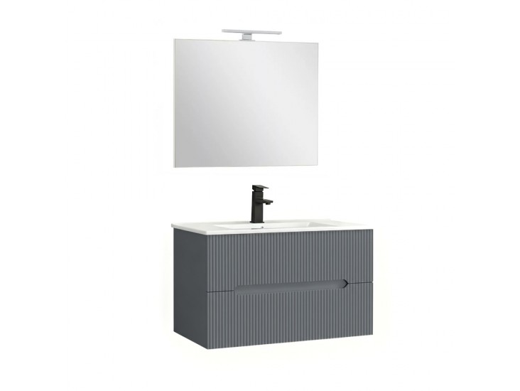 Trent Fürdőszobabútor 80 cm kerámia mosdóval (2 fiókos) tükörrel 60x80 cm antracit szürke