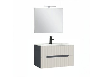 Trent Fürdőszobabútor 80 cm kerámia mosdóval (2 fiókos) tükörrel 60x80 cm antracit szürke-fehér