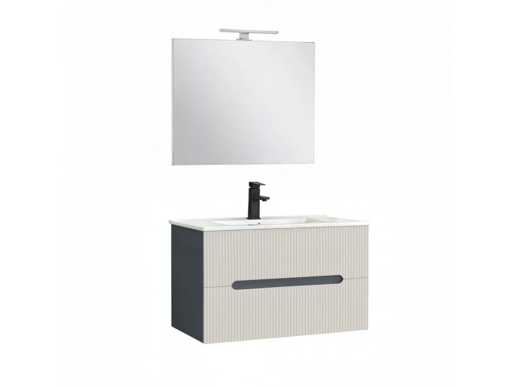 Trent Fürdőszobabútor 80 cm kerámia mosdóval (2 fiókos) tükörrel 60x80 cm antracit szürke-fehér