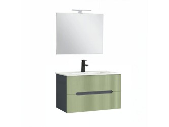 Trent Fürdőszobabútor 80 cm kerámia mosdóval (2 fiókos) tükörrel 60x80 cm antracit szürke-világoszöld