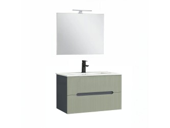 Trent Fürdőszobabútor 80 cm kerámia mosdóval (2 fiókos) tükörrel 60x80 cm antracit szürke-zöld