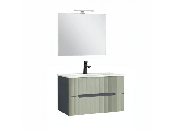 Trent Fürdőszobabútor 80 cm kerámia mosdóval (2 fiókos) tükörrel 60x80 cm antracit szürke-zöld