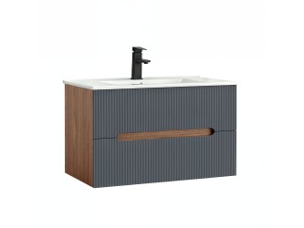 Trent 80 alsó fürdőszobabútor kerámia mosdóval (2 fiókos) sunset tölgy-antracit szürke