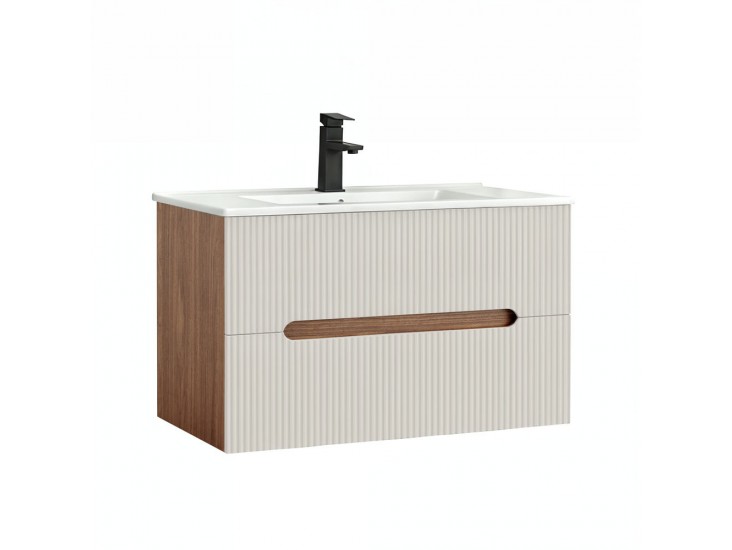 Trent 80 alsó fürdőszobabútor kerámia mosdóval (2 fiókos) sunset tölgy-fehér