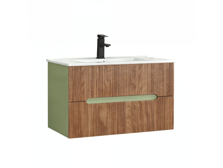 Trent 80 alsó fürdőszobabútor kerámia mosdóval (2 fiókos) világoszöld-sunset tölgy
