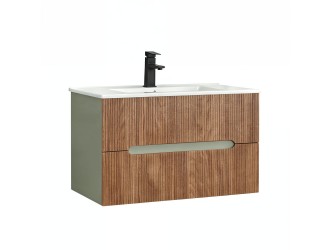 Trent 80 alsó fürdőszobabútor kerámia mosdóval (2 fiókos) zöld-sunset tölgy