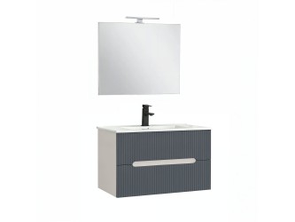 Trent Fürdőszobabútor 80 cm kerámia mosdóval (2 fiókos) tükörrel 60x80 cm fehér-antracit szürke