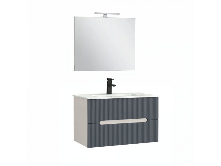 Trent Fürdőszobabútor 80 cm kerámia mosdóval (2 fiókos) tükörrel 60x80 cm fehér-antracit szürke