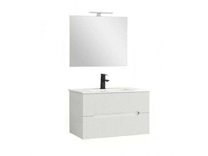 Trent Fürdőszobabútor 80 cm kerámia mosdóval (2 fiókos) tükörrel 60x80 cm fehér