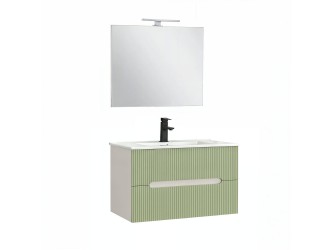 Trent Fürdőszobabútor 80 cm kerámia mosdóval (2 fiókos) tükörrel 60x80 cm fehér-világoszöld