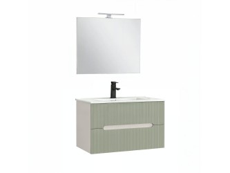 Trent Fürdőszobabútor 80 cm kerámia mosdóval (2 fiókos) tükörrel 60x80 cm fehér-zöld