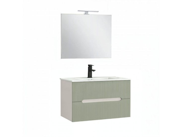 Trent Fürdőszobabútor 80 cm kerámia mosdóval (2 fiókos) tükörrel 60x80 cm fehér-zöld