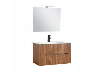 Trent Fürdőszobabútor 80 cm kerámia mosdóval (2 fiókos) tükörrel 60x80 cm sunset tölgy