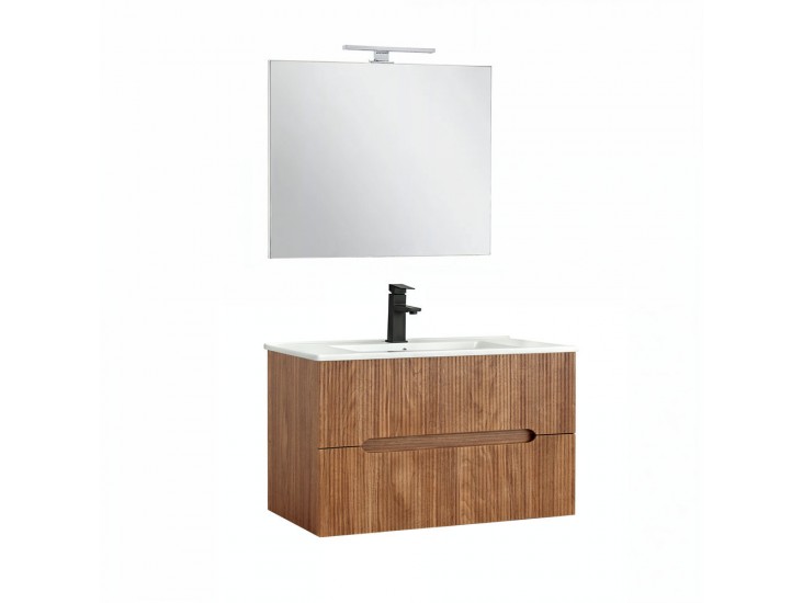 Trent Fürdőszobabútor 80 cm kerámia mosdóval (2 fiókos) tükörrel 60x80 cm sunset tölgy