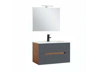 Trent Fürdőszobabútor 80 cm kerámia mosdóval (2 fiókos) tükörrel 60x80 cm sunset tölgy-antracit szürke