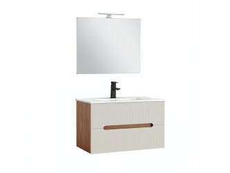 Trent Fürdőszobabútor 80 cm kerámia mosdóval (2 fiókos) tükörrel 60x80 cm sunset tölgy-fehér