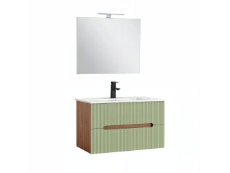 Trent Fürdőszobabútor 80 cm kerámia mosdóval (2 fiókos) tükörrel 60x80 cm sunset tölgy-világoszöld