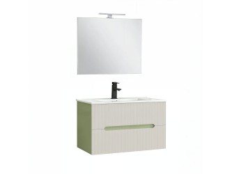 Trent Fürdőszobabútor 80 cm kerámia mosdóval (2 fiókos) tükörrel 60x80 cm világoszöld-fehér