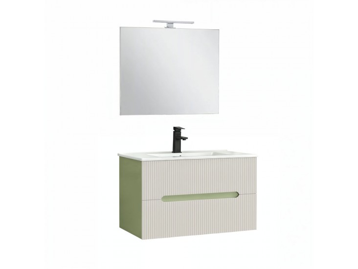 Trent Fürdőszobabútor 80 cm kerámia mosdóval (2 fiókos) tükörrel 60x80 cm világoszöld-fehér