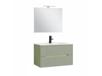Trent Fürdőszobabútor 80 cm kerámia mosdóval (2 fiókos) tükörrel 60x80 cm világoszöld-zöld