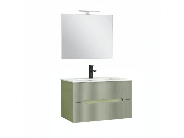 Trent Fürdőszobabútor 80 cm kerámia mosdóval (2 fiókos) tükörrel 60x80 cm világoszöld-zöld