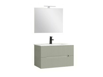 Trent Fürdőszobabútor 80 cm kerámia mosdóval (2 fiókos) tükörrel 60x80 cm zöld