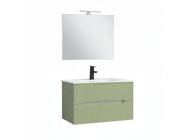 Trent Fürdőszobabútor 80 cm kerámia mosdóval (2 fiókos) tükörrel 60x80 cm zöld-világoszöld