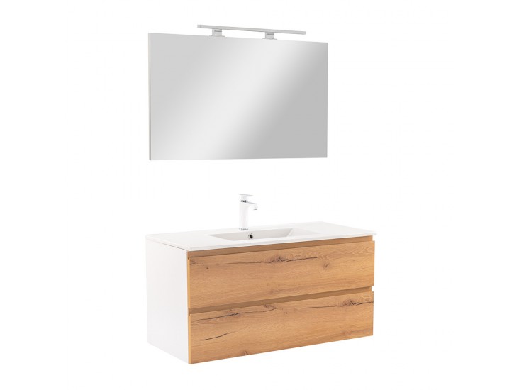 Vario Pull 100 komplett fürdőszoba bútor fehér-tölgy