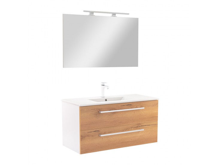 Vario Clam 100 komplett fürdőszoba bútor fehér-tölgy