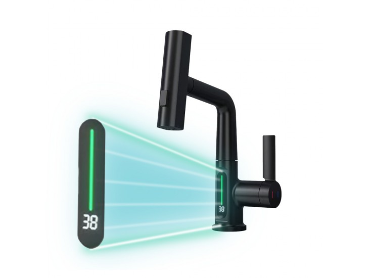 Mara mosogató csaptelep multifunkciós fejjel digitális kijelzővel fekete