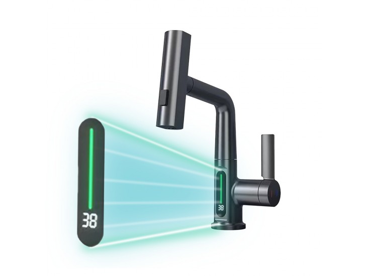 Mara mosogató csaptelep multifunkciós fejjel digitális kijelzővel szürke